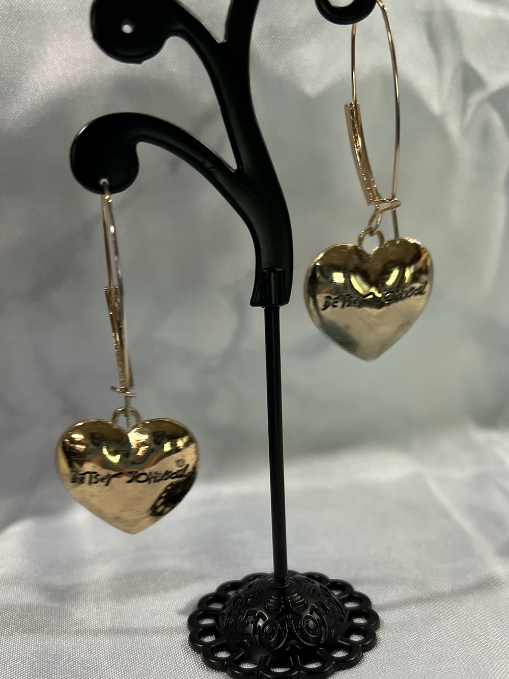 Betsy Johnson Rainbow Gold Heart Hoop Earrings — Like New Excellent Condition